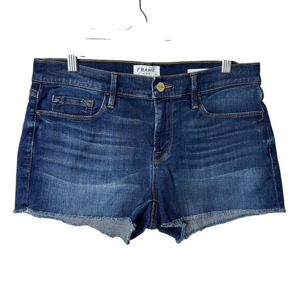 FRAME Le Cutoff Denim Shorts Blue Williams Wash 28 Frayed Mid Rise - Picture 1 of 8